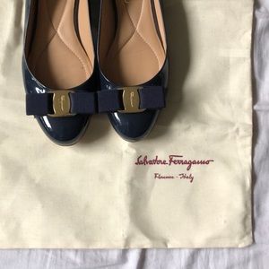 Ferragamo Varina navy patent leather flats